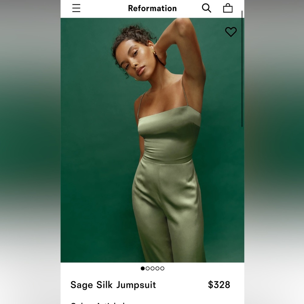 Reformation Sage Silk Jumpsuit in Artichoke